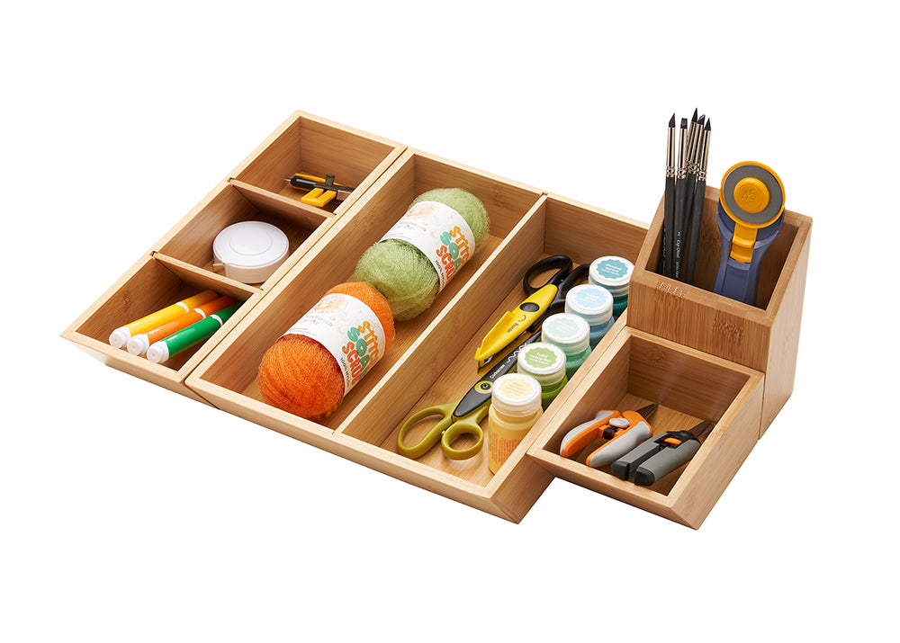 TRINITY® EcoStorage® | 4-Piece Bamboo Desk Organizer | w/ Dividers