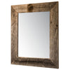 Rustic mirror featuring a frame constructed from reclaimed barnwood planks. The natural wood grain and aged texture add a vintage or farmhouse aesthetic to the simple, rectangular design.