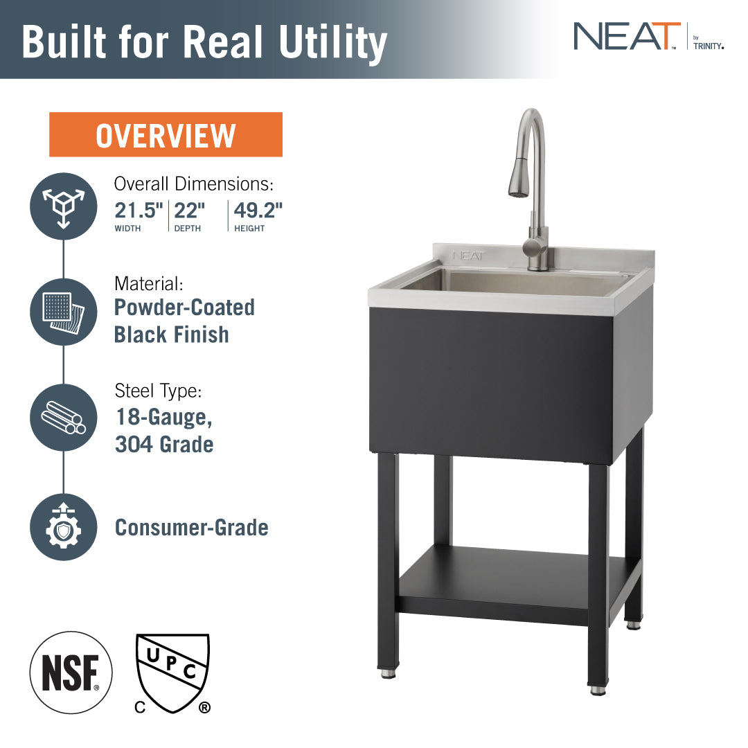 USA プラクティスタンク マジック NEAT | 18x16x13 Basin | Stainless Steel Utility Sink | NSF | w