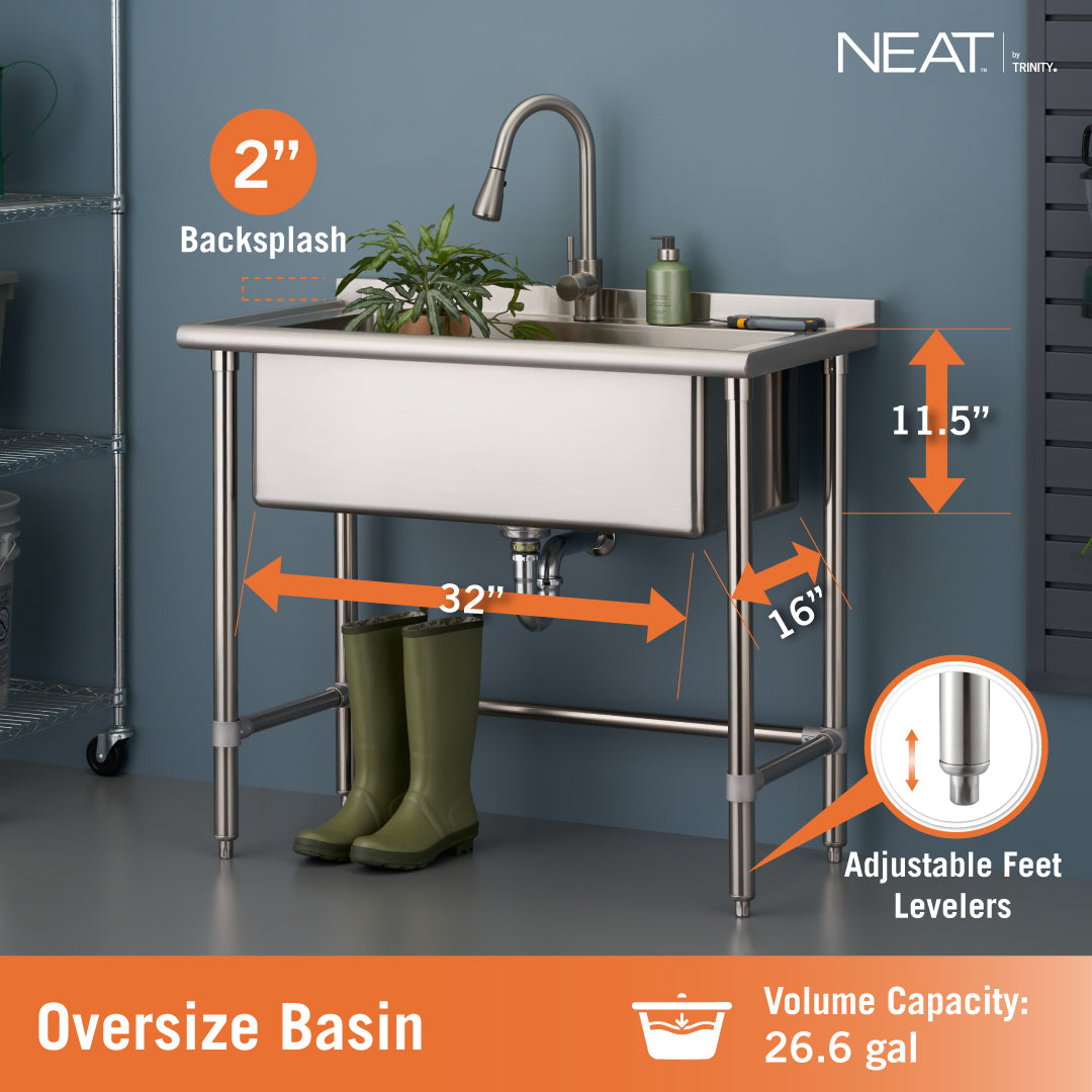 NEAT EcoStorage® | 32x16x12 Basin | Stainless Steel Utility Sink