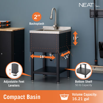 This NEAT by Trinity utility sink features a compact 16.21-gallon basin with internal dimensions of 18