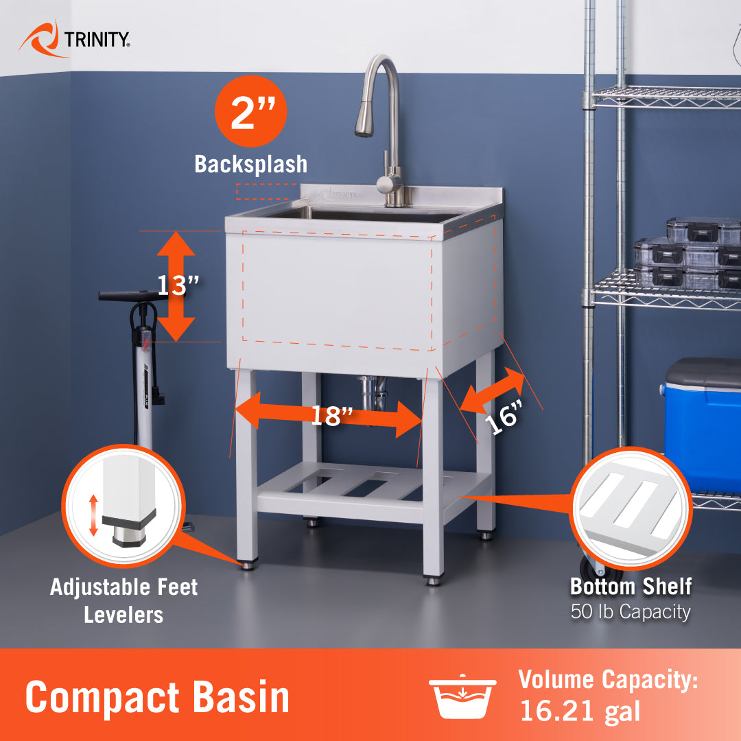 TRINITY® | 18x16x13 Basin | Stainless Steel Utility Sink | NSF | w