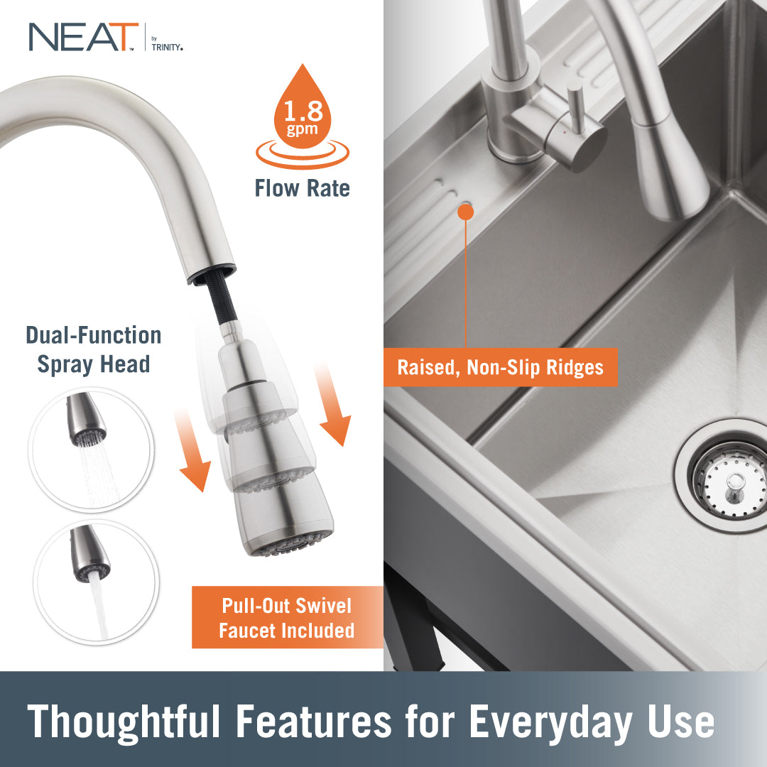 NEAT | 18x16x13 Basin | Stainless Steel Utility Sink | NSF | w