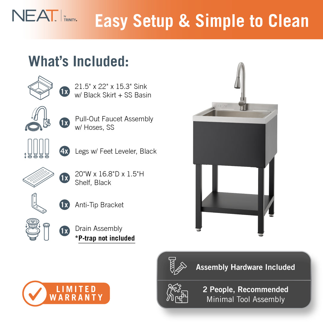 NEAT | 18x16x13 Basin | Stainless Steel Utility Sink | NSF | w