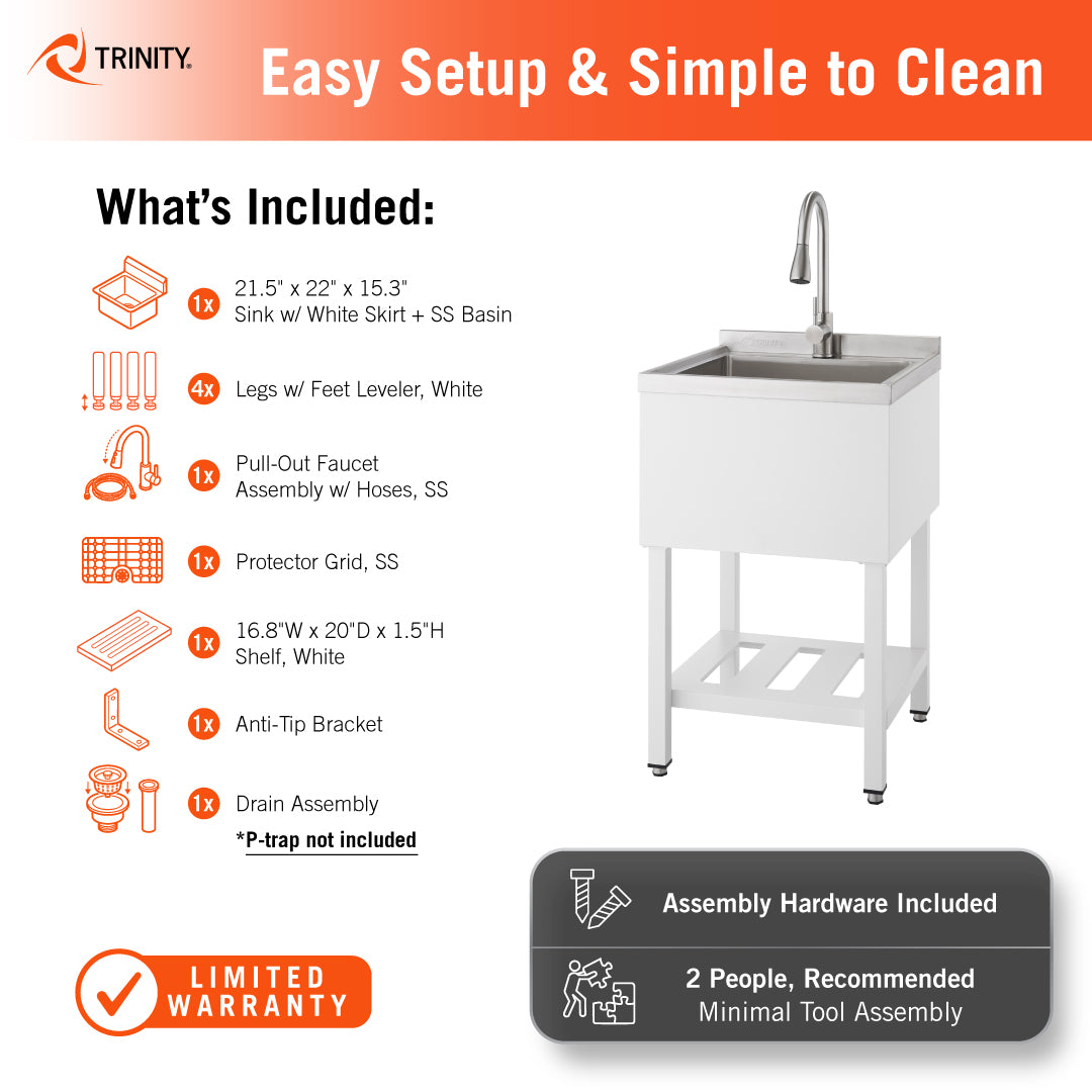 TRINITY® | 18x16x13 Basin | Stainless Steel Utility Sink | NSF | w