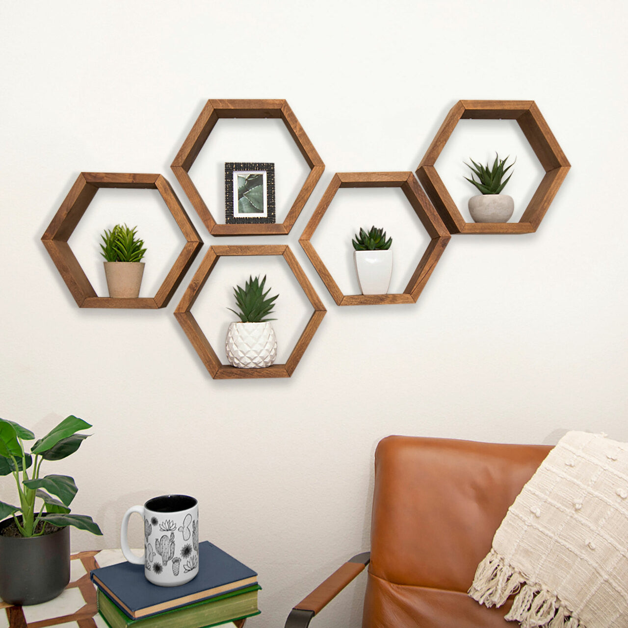 DRAKESTONE | Hexagon Shelves | 5-Pack | Walnut – TRINITY