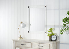 DRAKESTONE | Miroir de courtoisie style campagnard 24 x 31 avec clavos | Blanc lavé