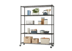 NEAT | 5-Tier | 60"x18"x72" | Wire Shelving Rack | w/ Wheels | NSF | Black