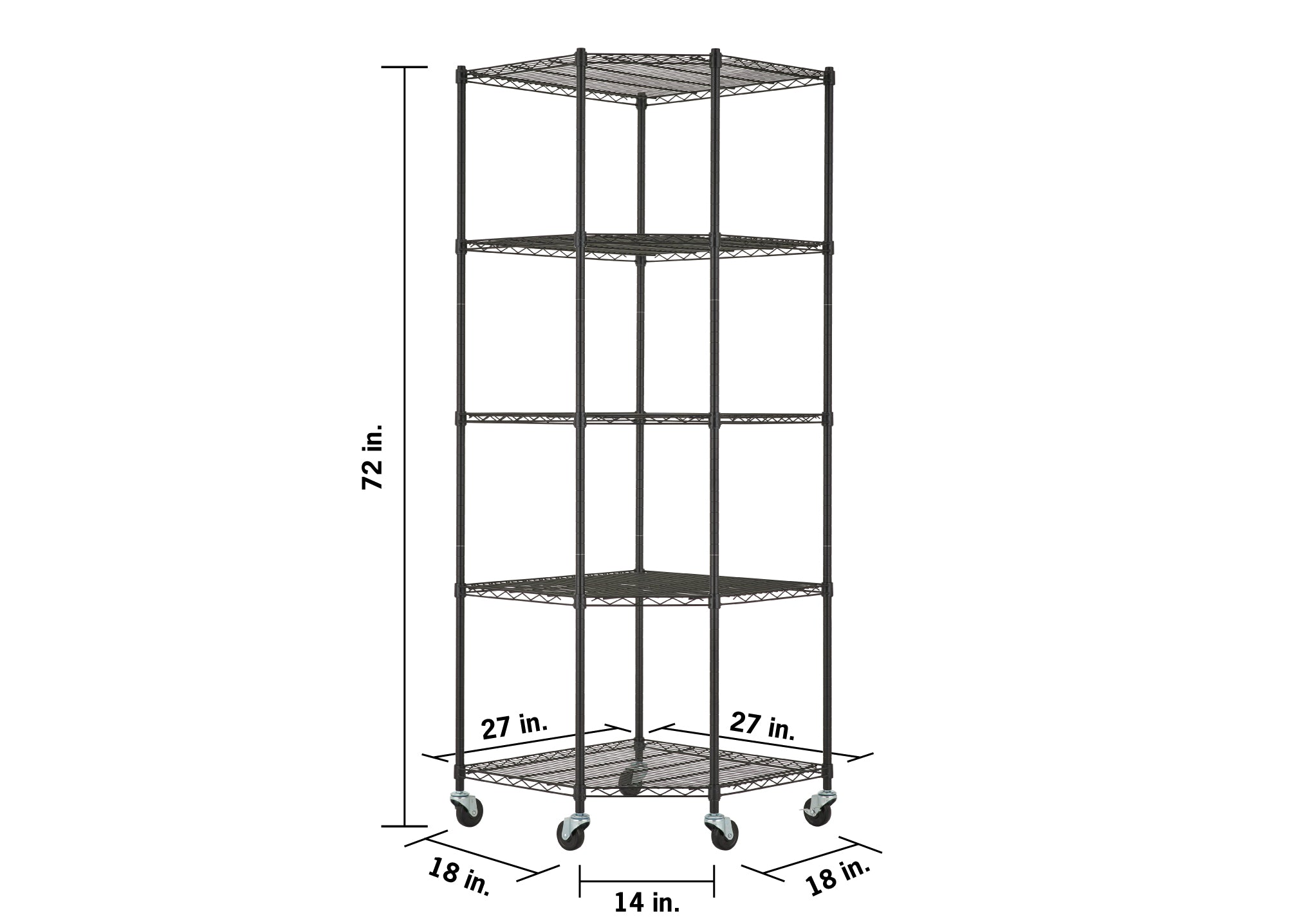 NEAT | 5-Tier | 27x27x18x72 | Corner Wire Shelving | w/ Wheels