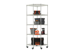 NEAT EcoStorage® | 5-Tier | 27x27x18x72 | Corner Wire Shelving | w/ Wheels | NSF | Chrome