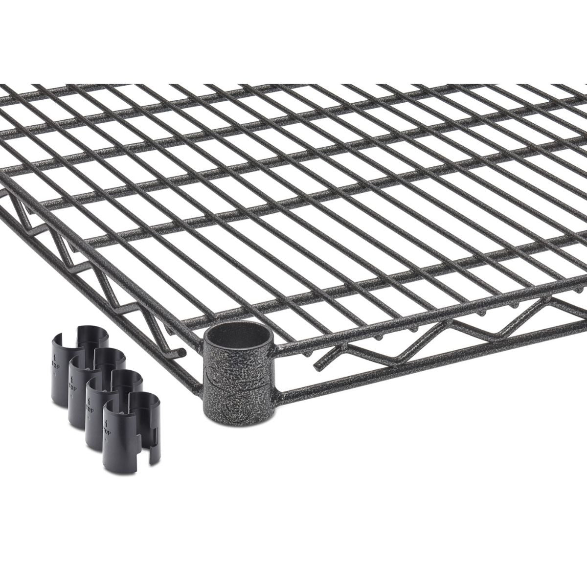A 48 inch by 18 inch black anthracite shelf with a set of 4 slip sleeves.