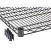 A close-up of a section of a Trinity Pro 48W x 18D Black Anthracite 5-Tier Wire Shelving unit. The focus is on the wire shelving and some of its connecting components.