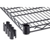 A 48 inches wide by 24 inches deep chrome shelf for trinity shelving racks. To the left are several black plastic clips, likely used for securing the shelves to support poles.