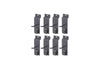 Eight identical gray metal pegboard hooks are arranged in two rows of four. Each hook has a small "OPEN" tab at its base, designed to secure it to the pegboard.