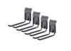 A set of four dark gray, 8 inch double hooks are angled upwards from left to right. Each hook has a black, cushioned grip and a "TRINITY" brand logo at the top.