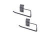 A set of two identical, dark gray utility hooks designed for slatwall or pegboard systems is shown. Each hook has a rectangular mounting plate with the "TRINITY" logo and a long, U-shaped arm with a non-slip coating, likely used for hanging tools, cords, or towels.