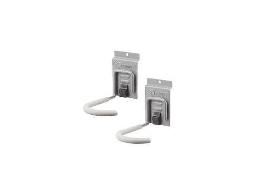 Two identical Trinity brand J-hooks are shown against a white background. The bike hooks are light gray with a padded white end, designed for hanging items in a garage or on a utility wall system.