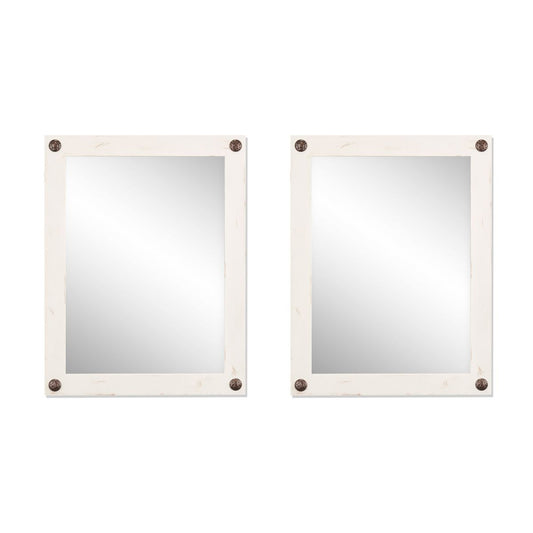 A pair of farmhouse vanity mirrors are mounted next to each other on a white background, suggesting a double sink or shared bathroom design. The mirrors have a walnut finish and a simple, rustic style.