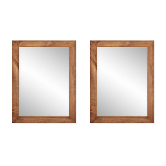 A pair of rectangular mirrors with wooden frames are displayed side by side against a white background. The frames have a natural wood finish with visible grain patterns, giving them a rustic appearance.