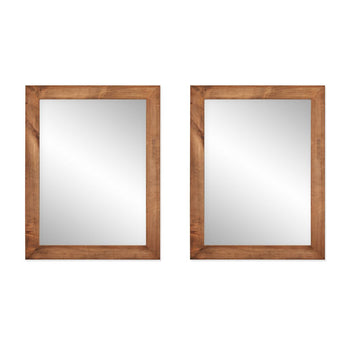 A pair of rectangular mirrors with wooden frames are displayed side by side against a white background. The frames have a natural wood finish with visible grain patterns, giving them a rustic appearance.