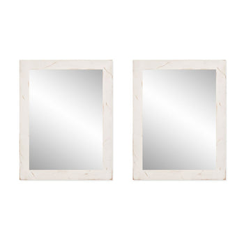 Two identical rectangular mirrors with whitewashed wood frames are displayed side-by-side against a white background. The mirrors have a rustic farmhouse style and appear to be bathroom vanity mirrors.