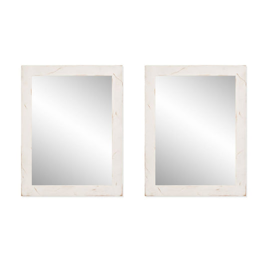 Two identical rectangular mirrors with whitewashed wood frames are displayed side-by-side against a white background. The mirrors have a rustic farmhouse style and appear to be bathroom vanity mirrors.