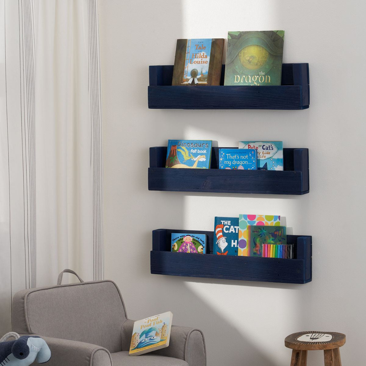DRAKESTONE 28x4.75x4 Floating Nursery Bookshelf, 3-Pack, Navy