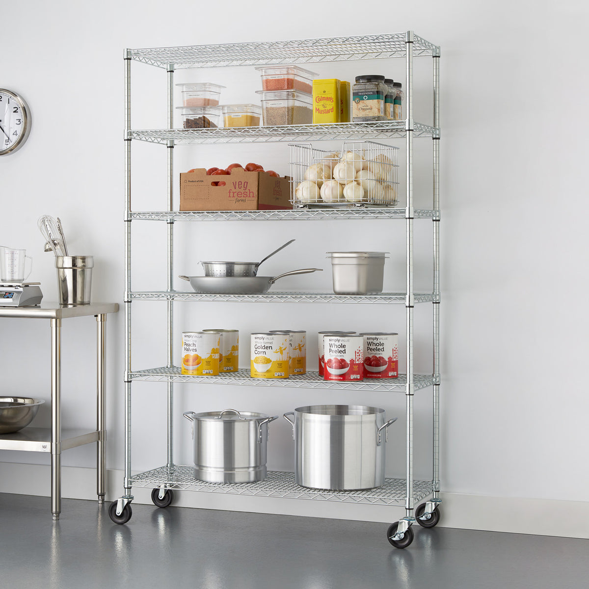 TRINITY EcoStorage® 6-Tier Wire Shelving w/ Backstands & Wheels, NSF ...