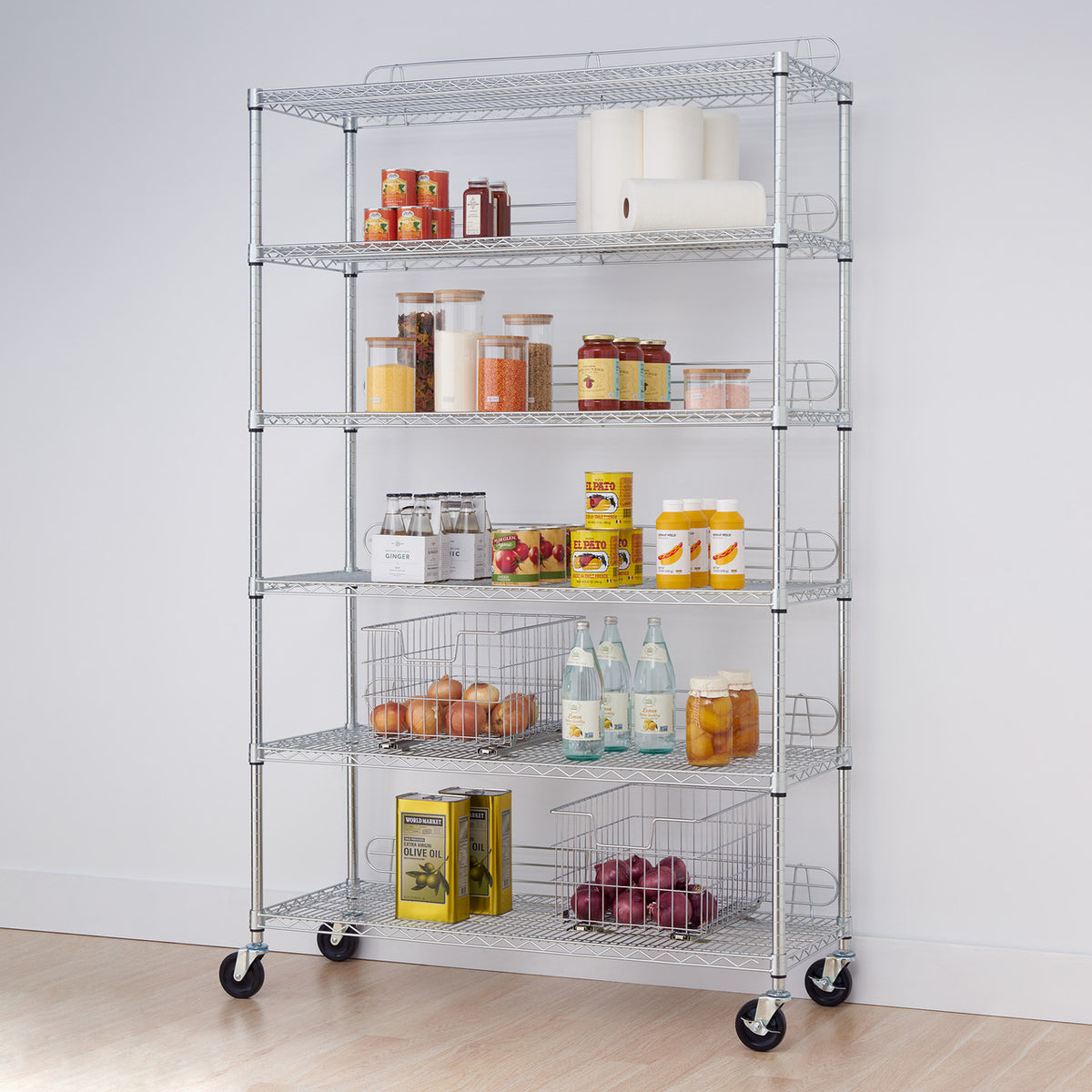 TRINITY EcoStorage® 6-Tier Wire Shelving w/ Backstands & Wheels, NSF ...