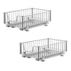 A duo of chrome wire pull-out baskets with sliding mechanisms is shown against a white background. These organizers are designed for under-sink storage or cabinet use, offering easy access to items.