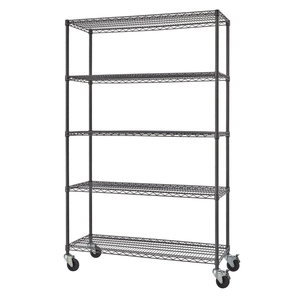 TRINITY PRO 5-Tier 48x18x72 Wire Shelving w/ Wheels, Black