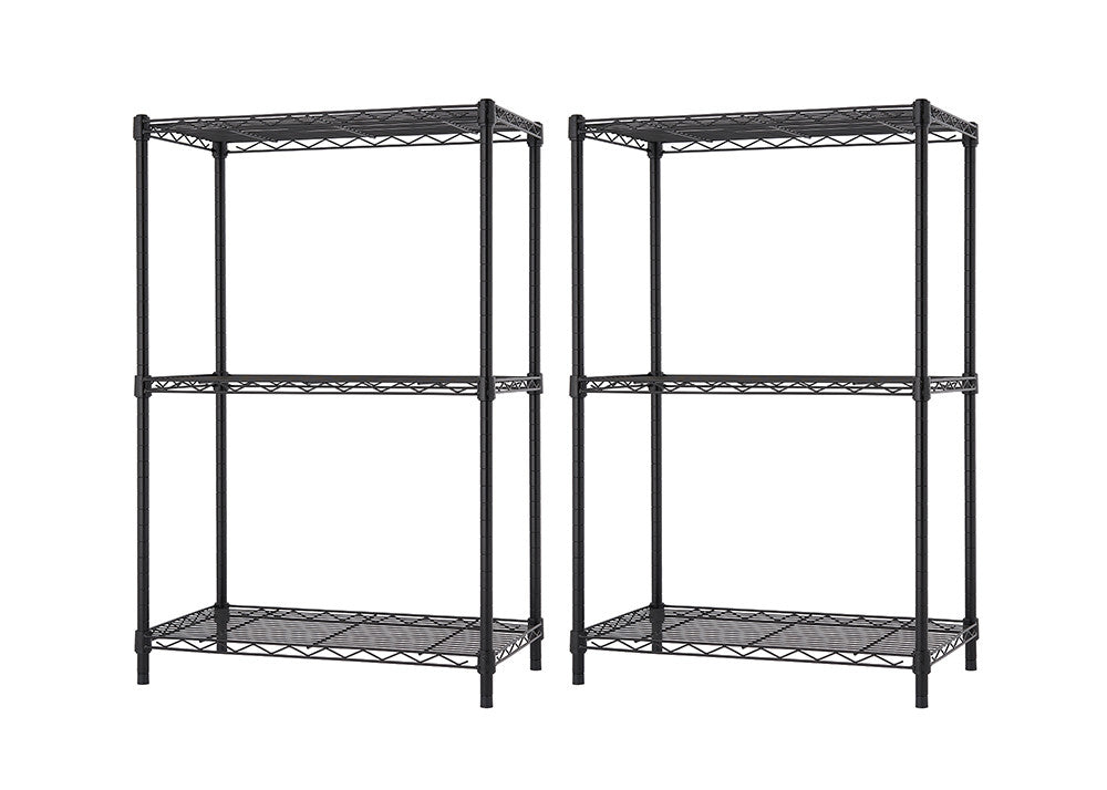 2 empty shelving racks
