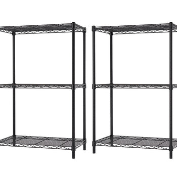 2 empty shelving racks