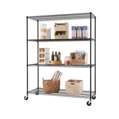 TRINITY BASICS® | Étagère grillagée à 4 niveaux | 60 x 24 x 72 | NSF | avec roulettes | Noir