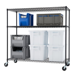 TRINITY BASICS® | 3-Tier Wire Shelving | 60x24x54 | NSF | w/ Wheels | Black