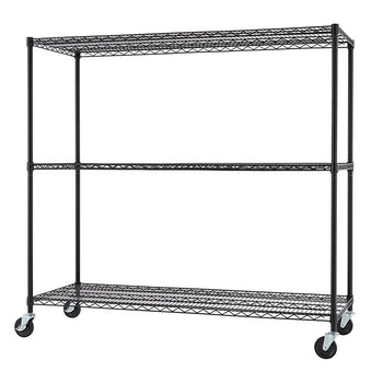 TRINITY BASICS® | 3-Tier Wire Shelving | 60x24x54 | NSF | w/ Wheels | Black