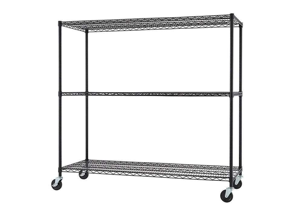 TRINITY BASICS® | 3-Tier Wire Shelving | 60x24x54 | NSF | w/ Wheels | Black