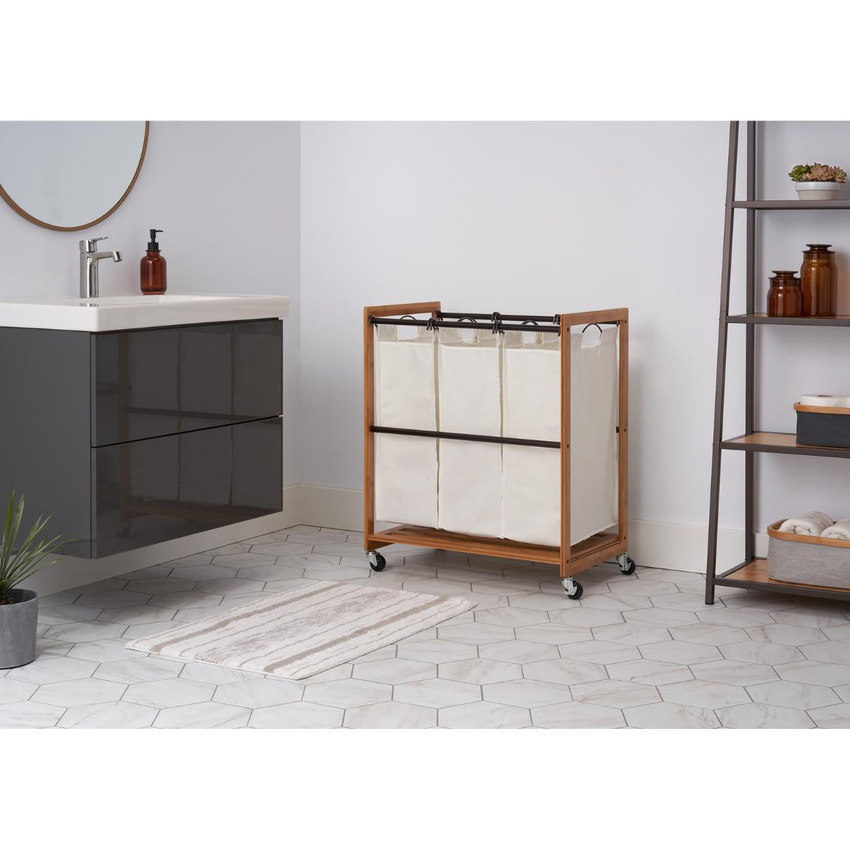 TRINITY Bamboo 3-Bag Laundry Cart, Bronze Poles – TRINITY