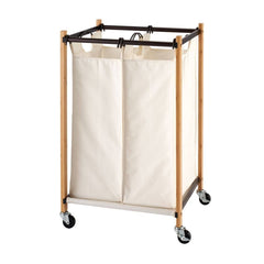 TRINITY BASICS® | 2-Bag Bamboo Laundry Cart | Bronze Poles
