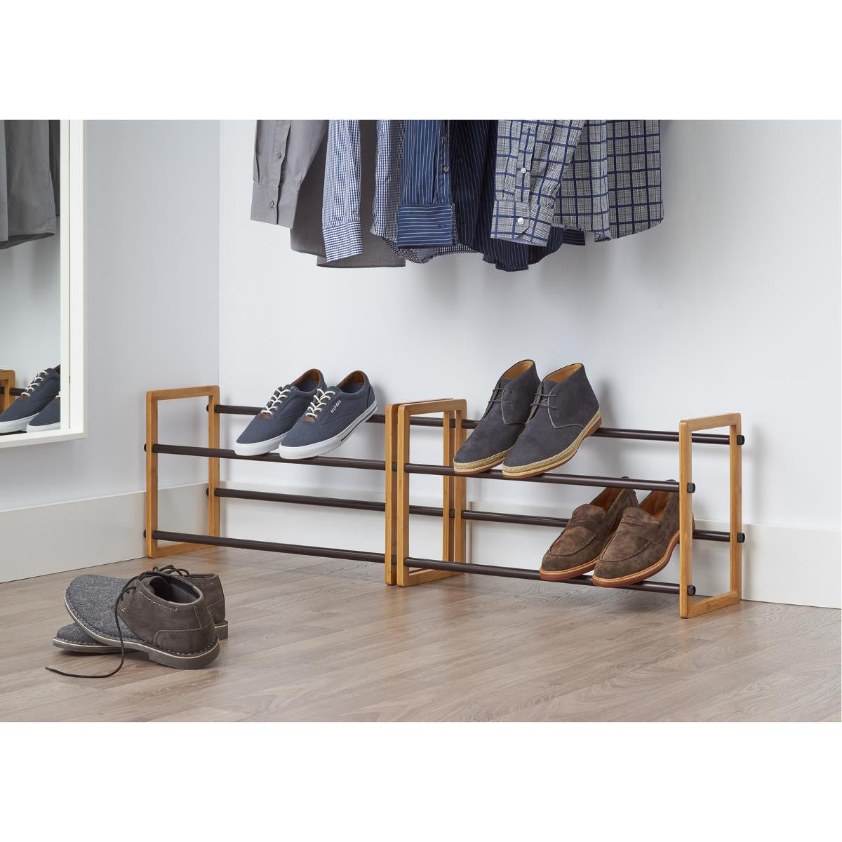 TRINITY BASICS® 2-Tier Expandable Shoe Rack, 2-Pack, Bamboo