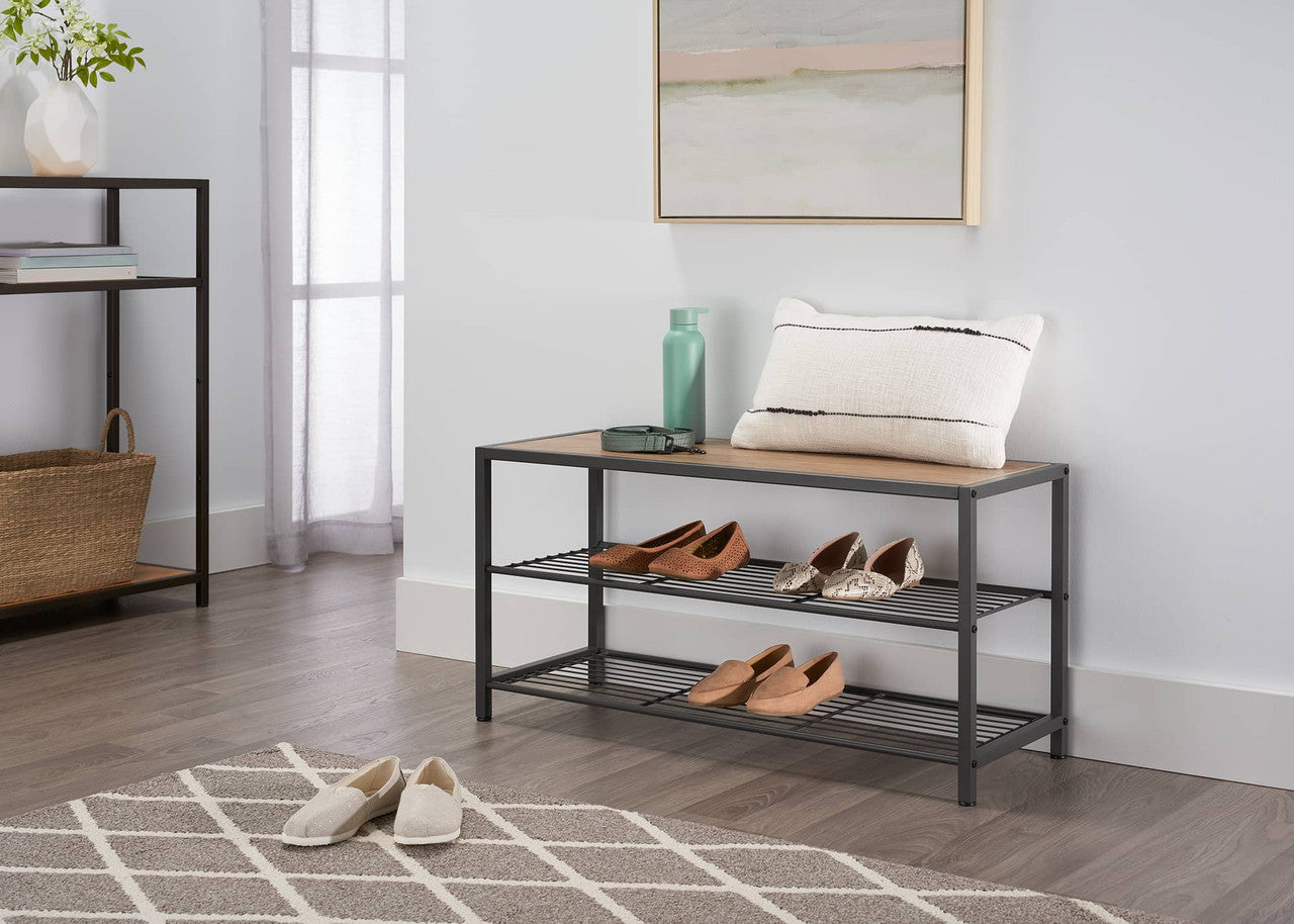 TRINITY 3-Tier Shoe Bench w/ Wire Shelves, Dark Gray – TRINITY