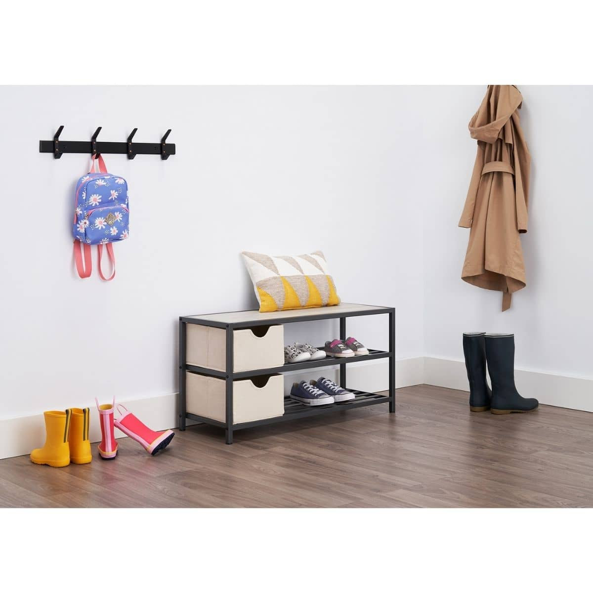TRINITY 3-Tier Shoe Bench w/ Baskets, Slate Gray – TRINITY