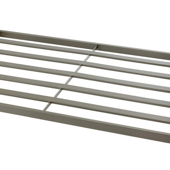 Close up of a slated shelf design for a laundry basket.