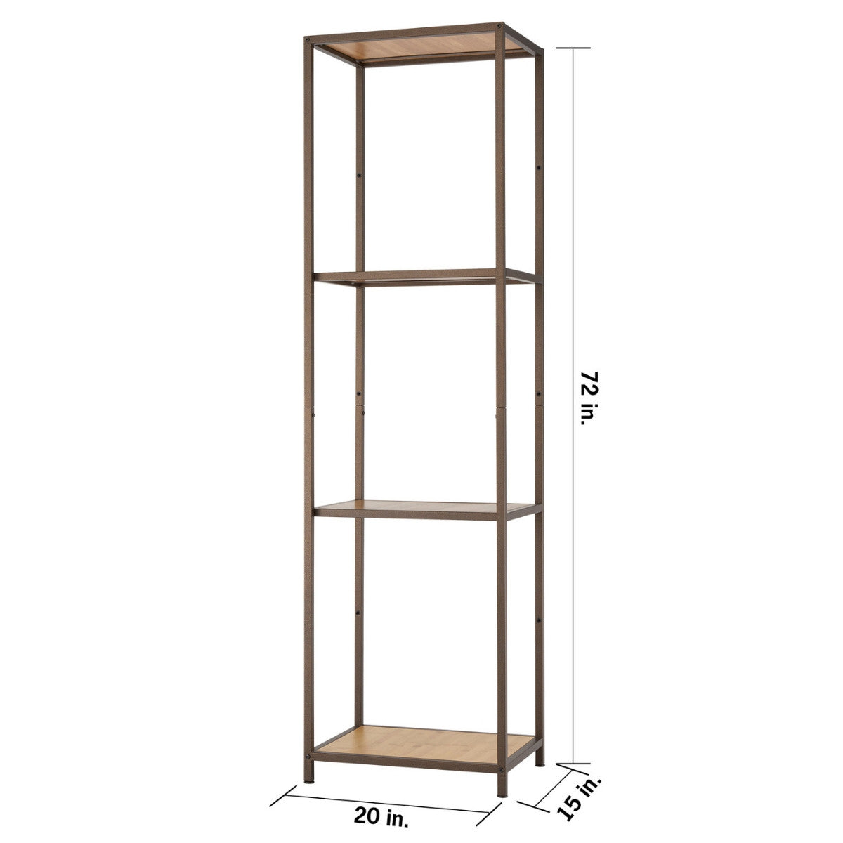 A 20 inch wide by 15 inches deep by 72 inch height bronze anthracite shelving rack.