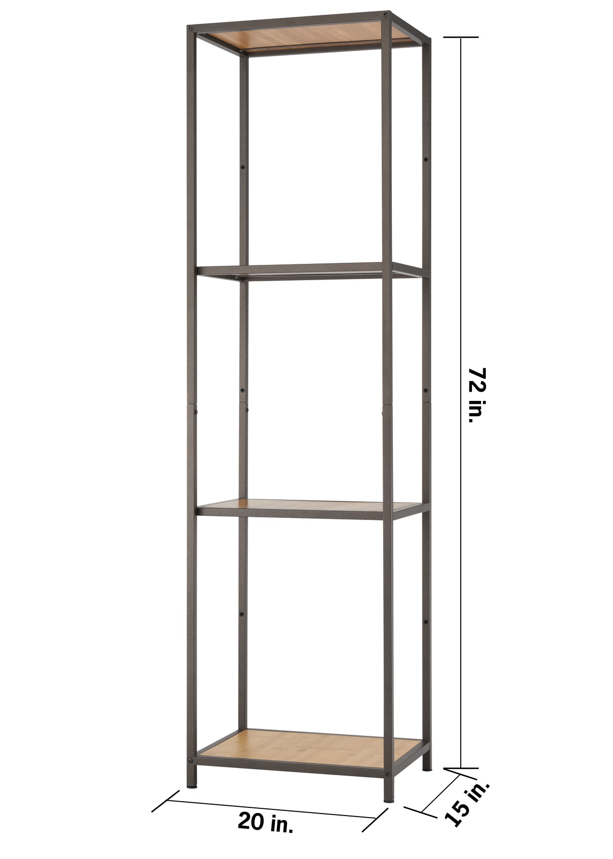 A 20 inch wide by 15 inches deep by 72 inch height bronze anthracite shelving rack.