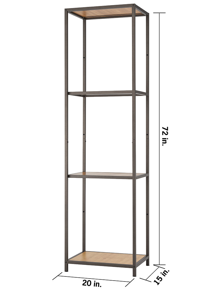 A 20 inch wide by 15 inches deep by 72 inch height bronze anthracite shelving rack.