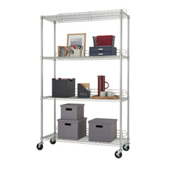 Étagère métallique commerciale TRINITY EcoStorage® à 4 niveaux | 48 x 18 x 72 | NSF | avec supports et roulettes | Chrome | Boîte ouverte