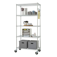 TRINITY EcoStorage® 5-Tier | 36x18x72 | Commercial Wire Shelving | NSF | w/ Sidebar & Wheels | Chrome