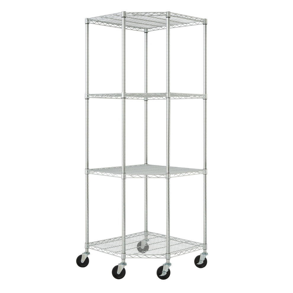 TRINITY EcoStorage® 4-Tier Corner Wire Shelving, NSF, w/ Wheels, Chrome ...