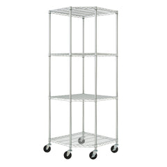 Étagère d'angle commerciale TRINITY EcoStorage® à 4 niveaux | 27 x 27 x 18 x 72 | NSF | avec roulettes | Chrome | Boîte ouverte
